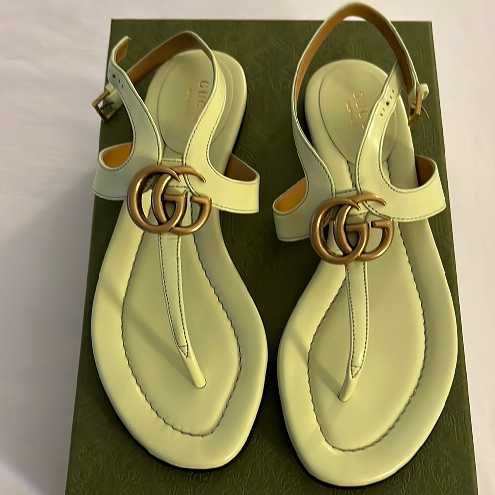 Gucci Women's Double G Leather Sandals- Light Green